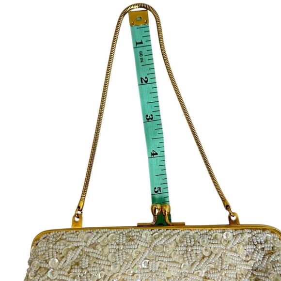 Vintage 60’s Cream Hand Beaded Clutch Purse Evening Bag Bridal Sparkle Hong Kong - Picture 9 of 10